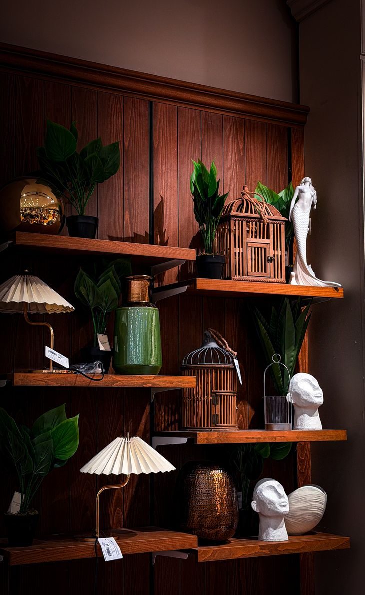 stylish interior decor with plants and art pieces